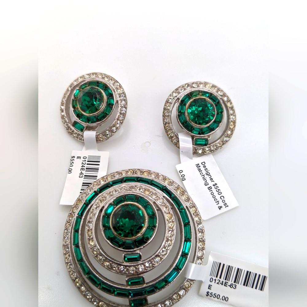 Designer Costume Fantasy Matching Brooch & Earrings Jewelry Set